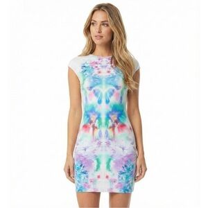 AFRM Mabel Mesh Mini Dress Medium NWT Blur Blossom Floral Bodycon Open Back
